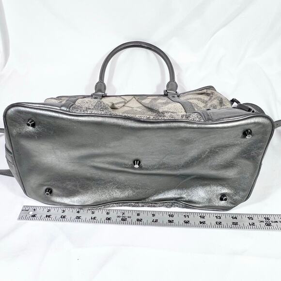 Burberry Pilgrim Tote Shoulder Bag Metallic Grey Beige Canvas Check Shopping - Picture 14 of 16